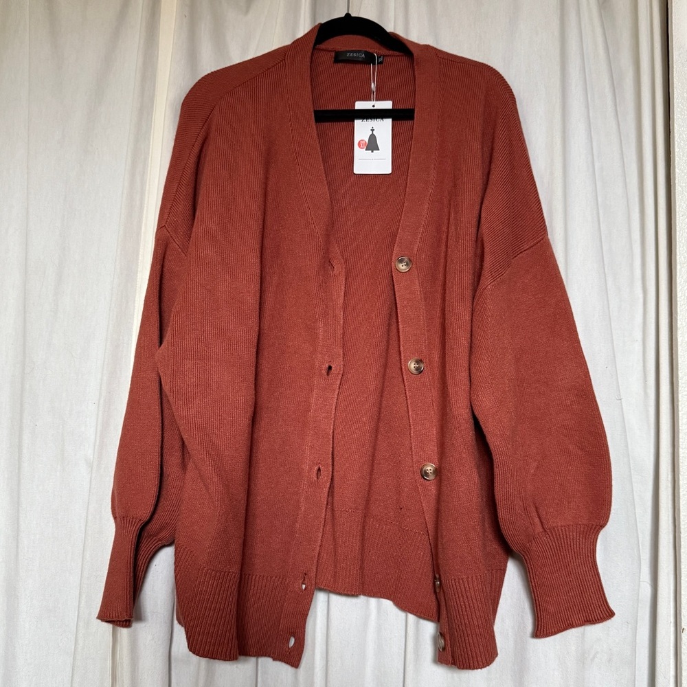 NWT ZESICA Women's Casual Cardigan V Neck Button Down Oversized Sweater Coat, XL